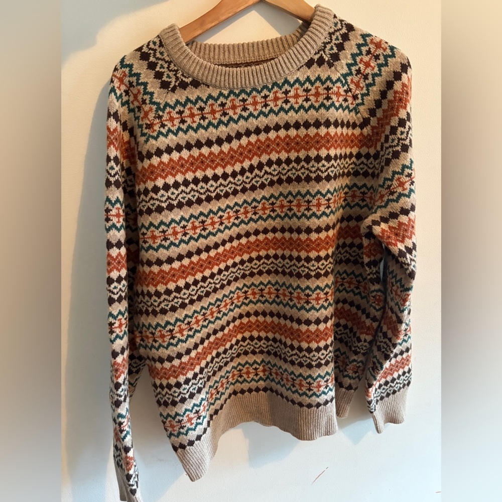 J crew Fair Isle Crewneck Sweater in Beige and Multicolor